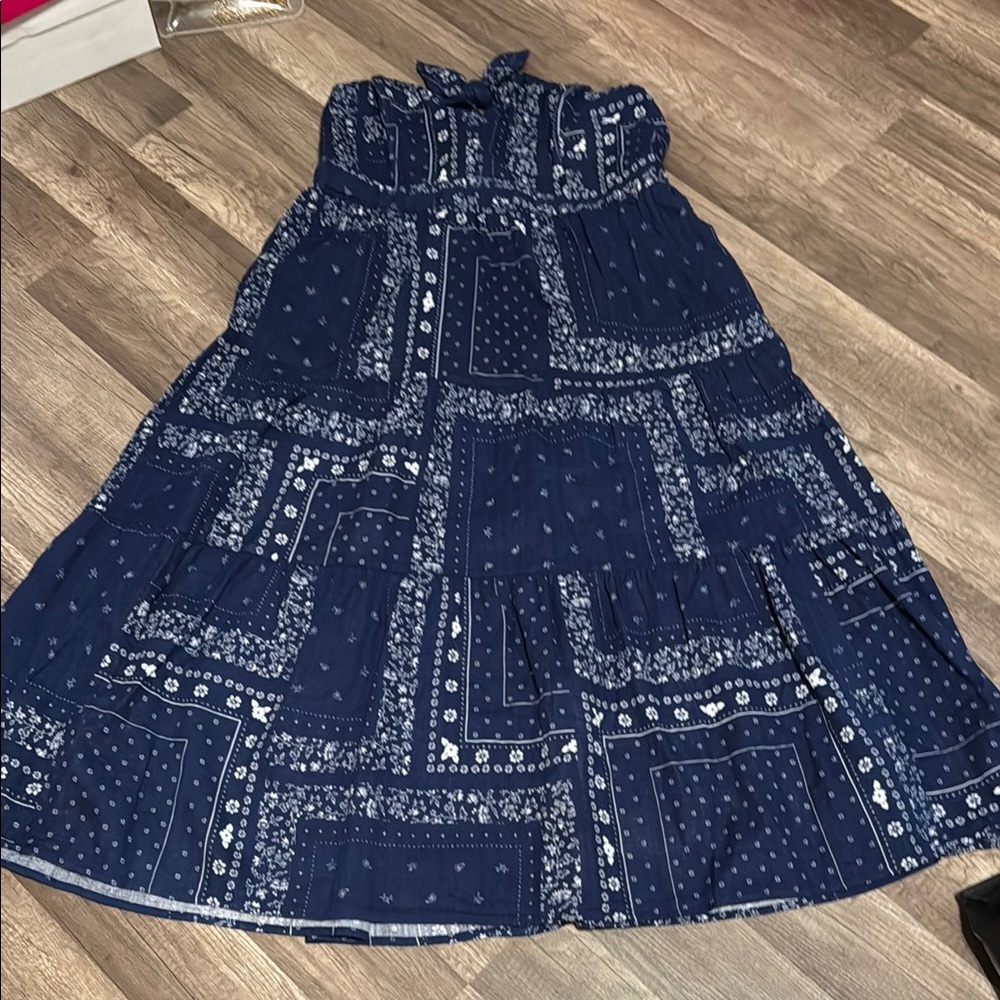 Navy Blue Bandanna Print Dress